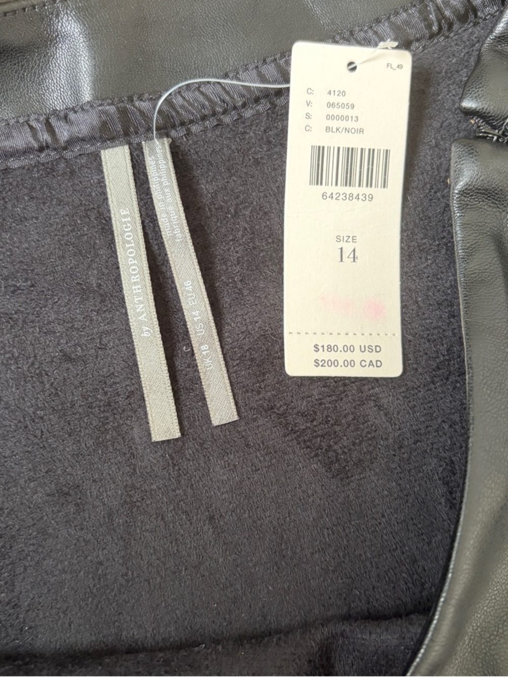 Anthropologie Black Faux Leather Midi Skirt A-Line Sz 14 NWT Vegan High Waist*C1 - Picture 4 of 4